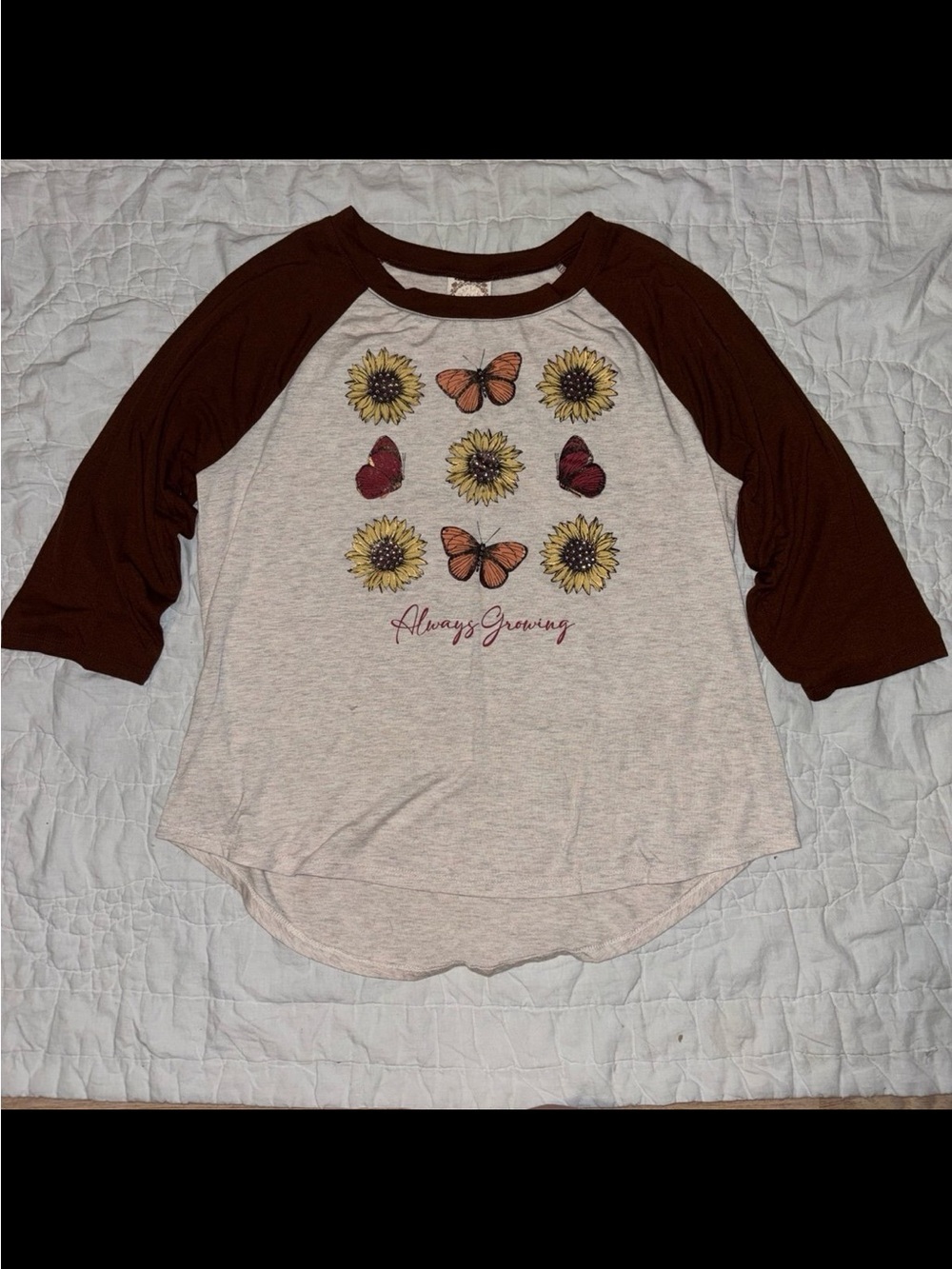 Truself; Women’s Butterfly & Sunflower Graphic Half Sleeve Shirt